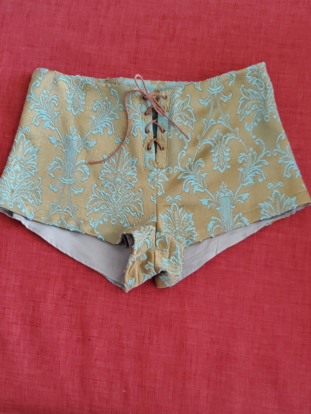 EUC Rare Vintage Spell Lace Up Brocade Micro Shorts - L